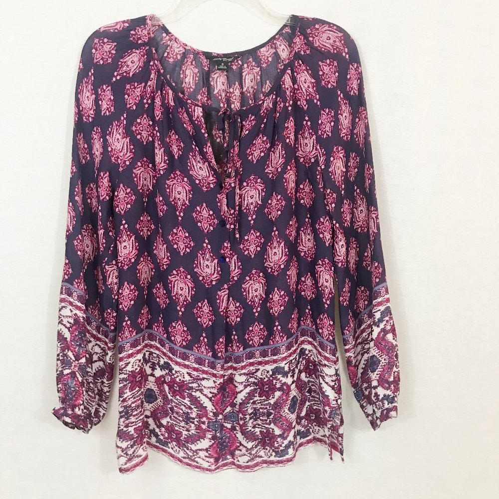 Lucky Brand Henley Printed Long Sleeve Blouse S
